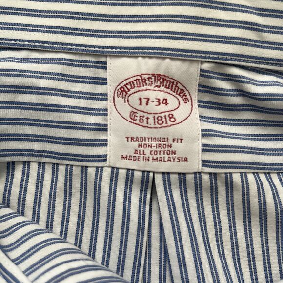 Brook Brothers Blue Striped Shirt Long Sleeve 17-34 MEN TRADITION FIT NON IRON - Picture 4 of 4
